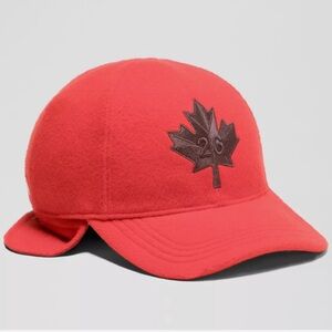 lululemon athletica Red Hat with Brown Maple Leaf - Wool blend Trapper hat
